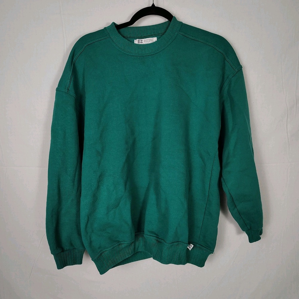 Vintage 80s Russell Athletic Womens XL Green Faded Blank Sweatshirt Made‎ In USA